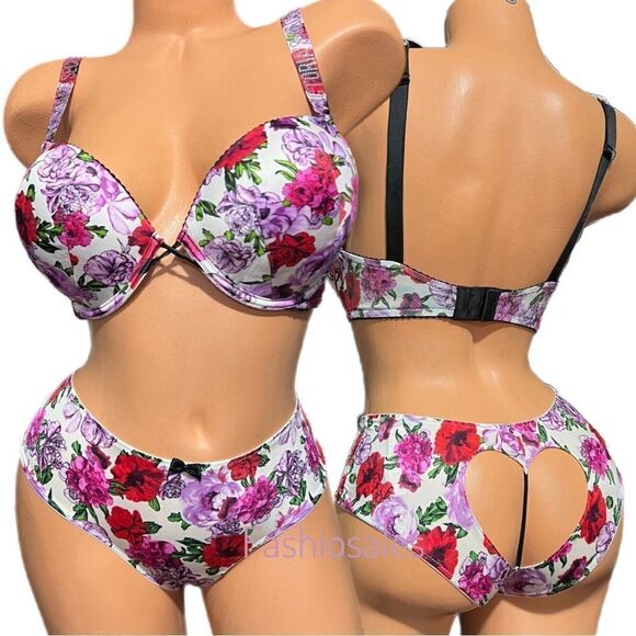 Victoria's Secret Other - Victorias Secret Very Sexy Rhinestone Strap Bombshell Add-2-Cups Bra cheeky set